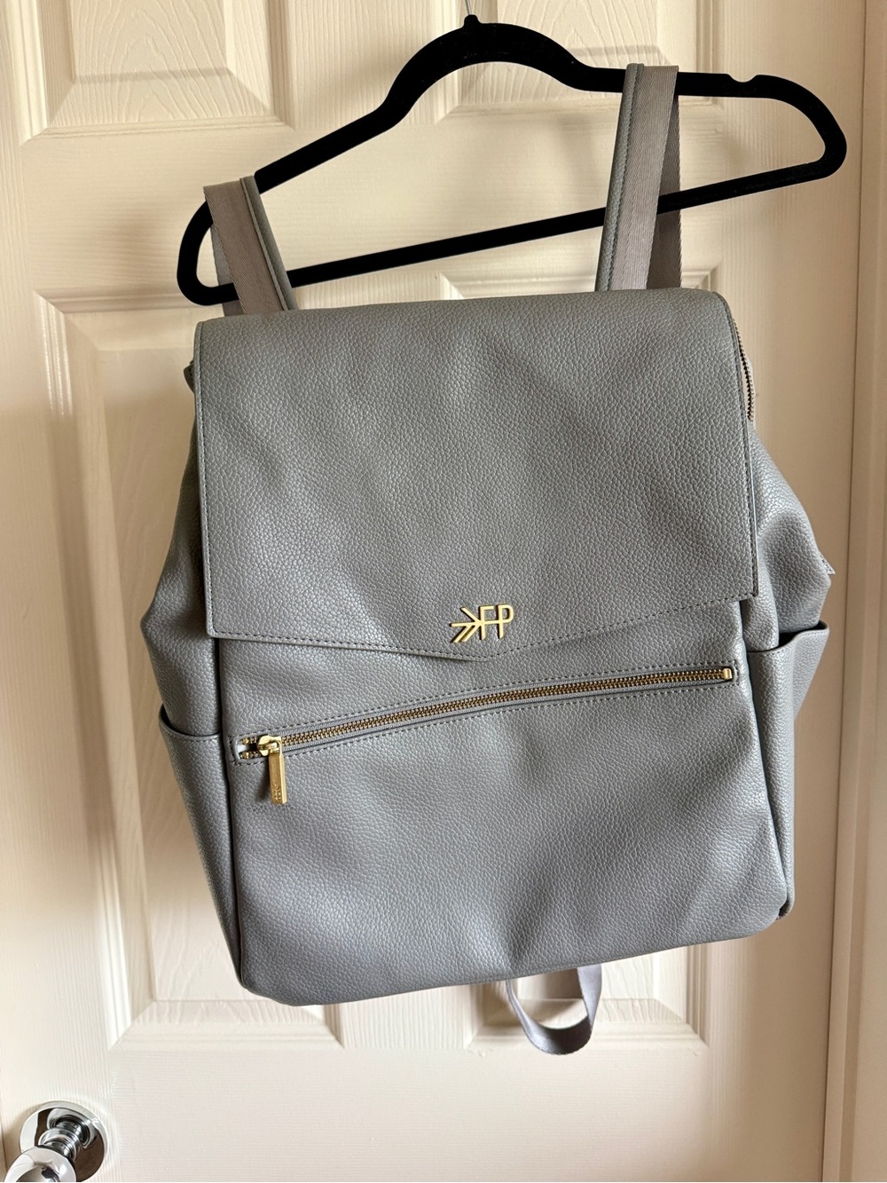 Freshly Picked Grey Leather Boxy diaper Bag Backpack